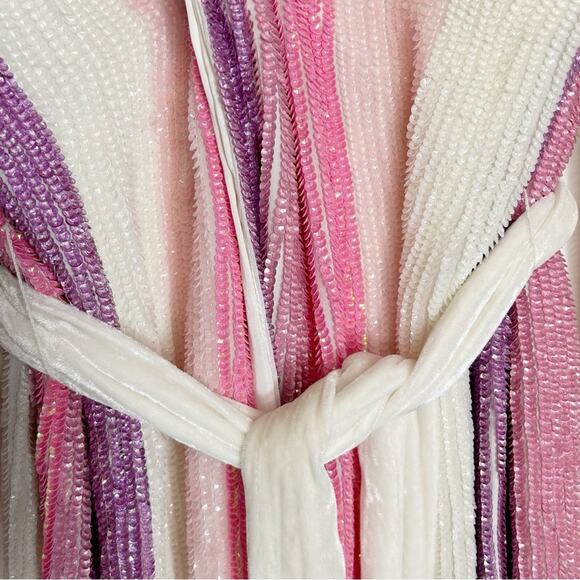 RETROFETE Gabrielle Sequin Wrap Dress in Multi Pink Stripe - Picture 7 of 11